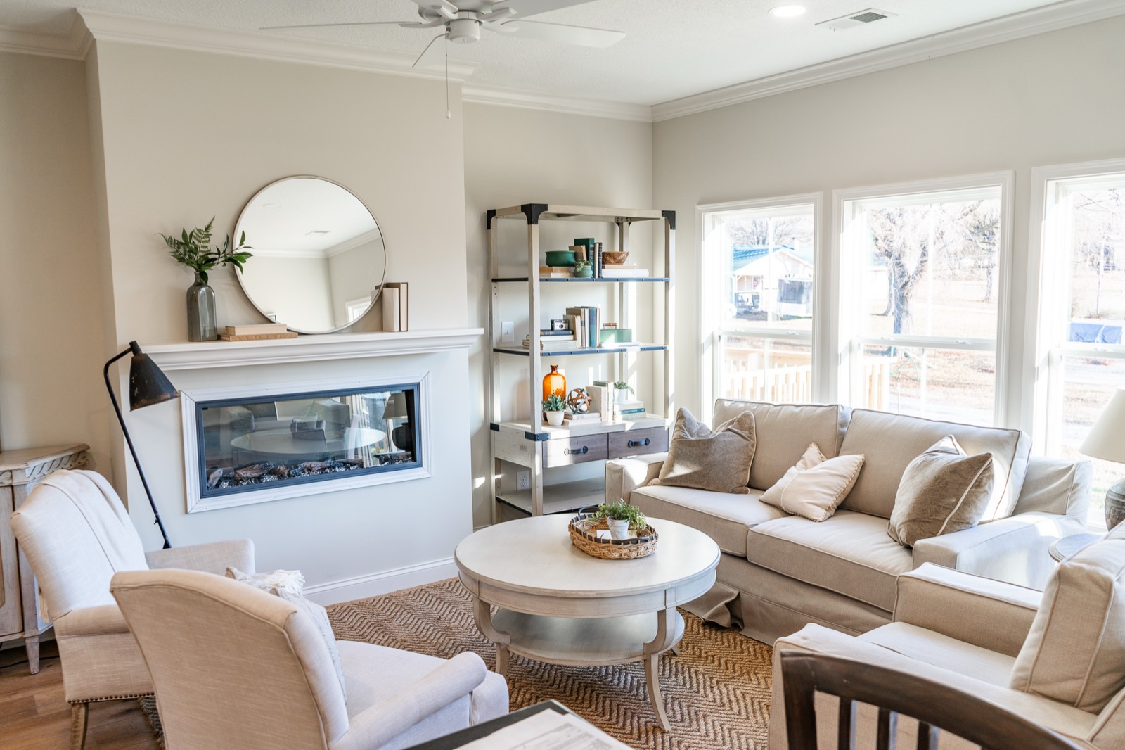 Bright living room with a fireplace in a FIG-managed home